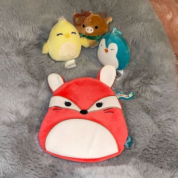 Squishmallows clip Lot Chick Reindeer Penguin & Fox Pouch - Picture 2 of 12